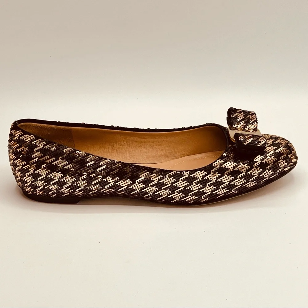 SALVATORE FERRAGAMO Sequin Herringbone Varina Coo Ballet Flat, Size 6.5 - Picture 4 of 11